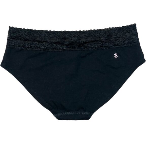 Victorias Secret Cotton Low Rise Lace waist Hiphugger Panty black Medium - Picture 1 of 3